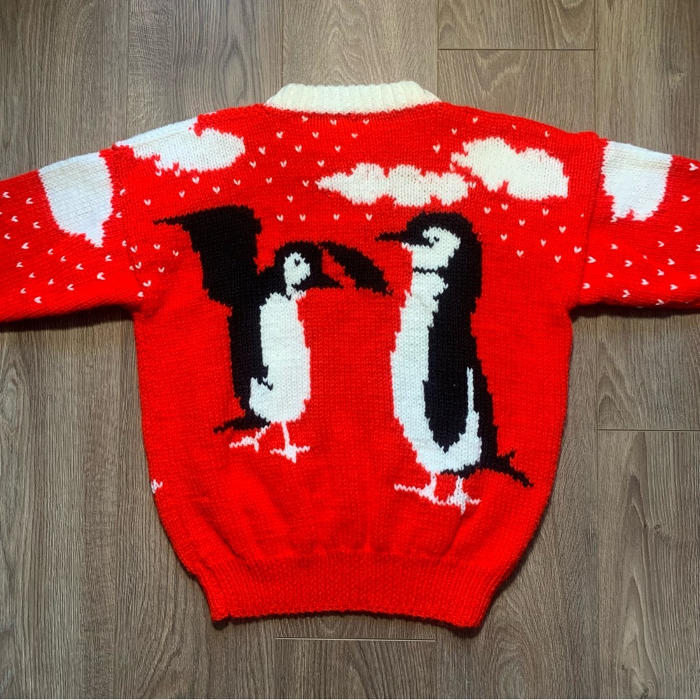 Vintage Handmade Red Penguin Knit Sweater - Picture 10 of 17